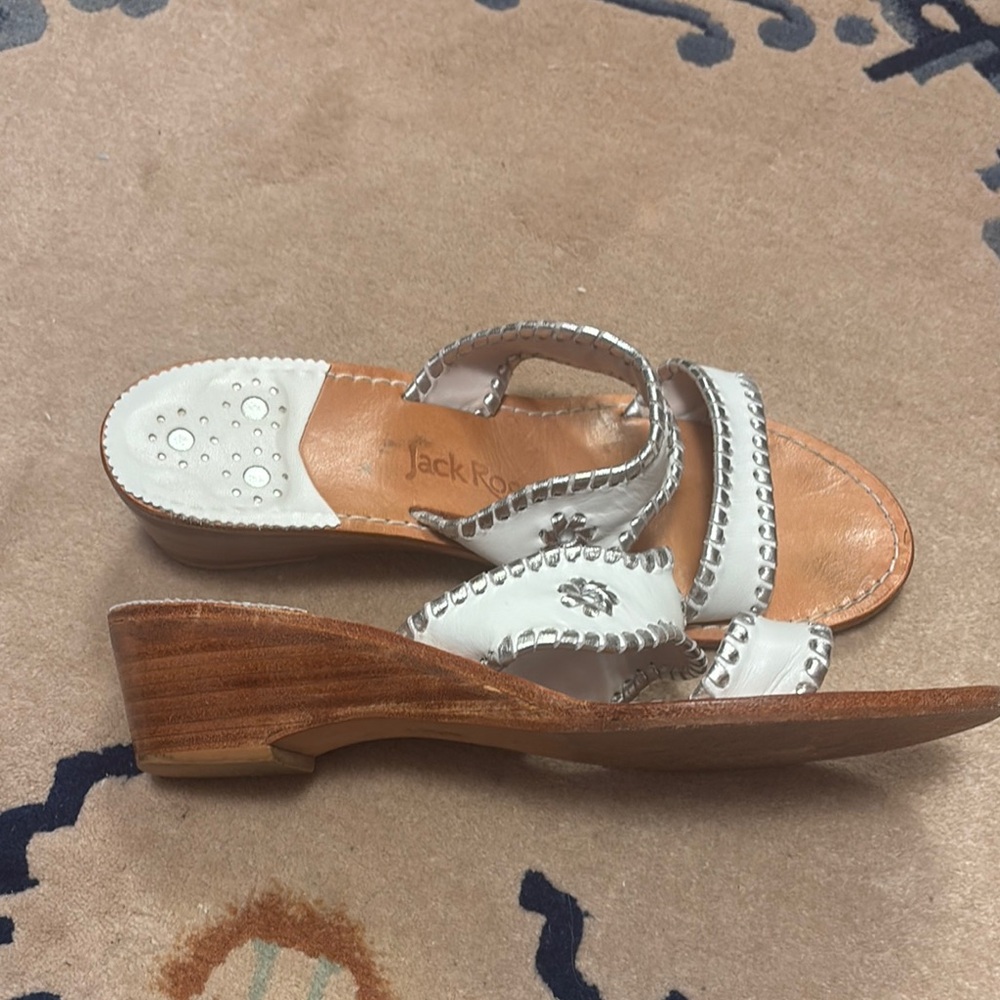 Jack Rogers White and Silver Sandals with Braided Straps - Picture 4 of 6